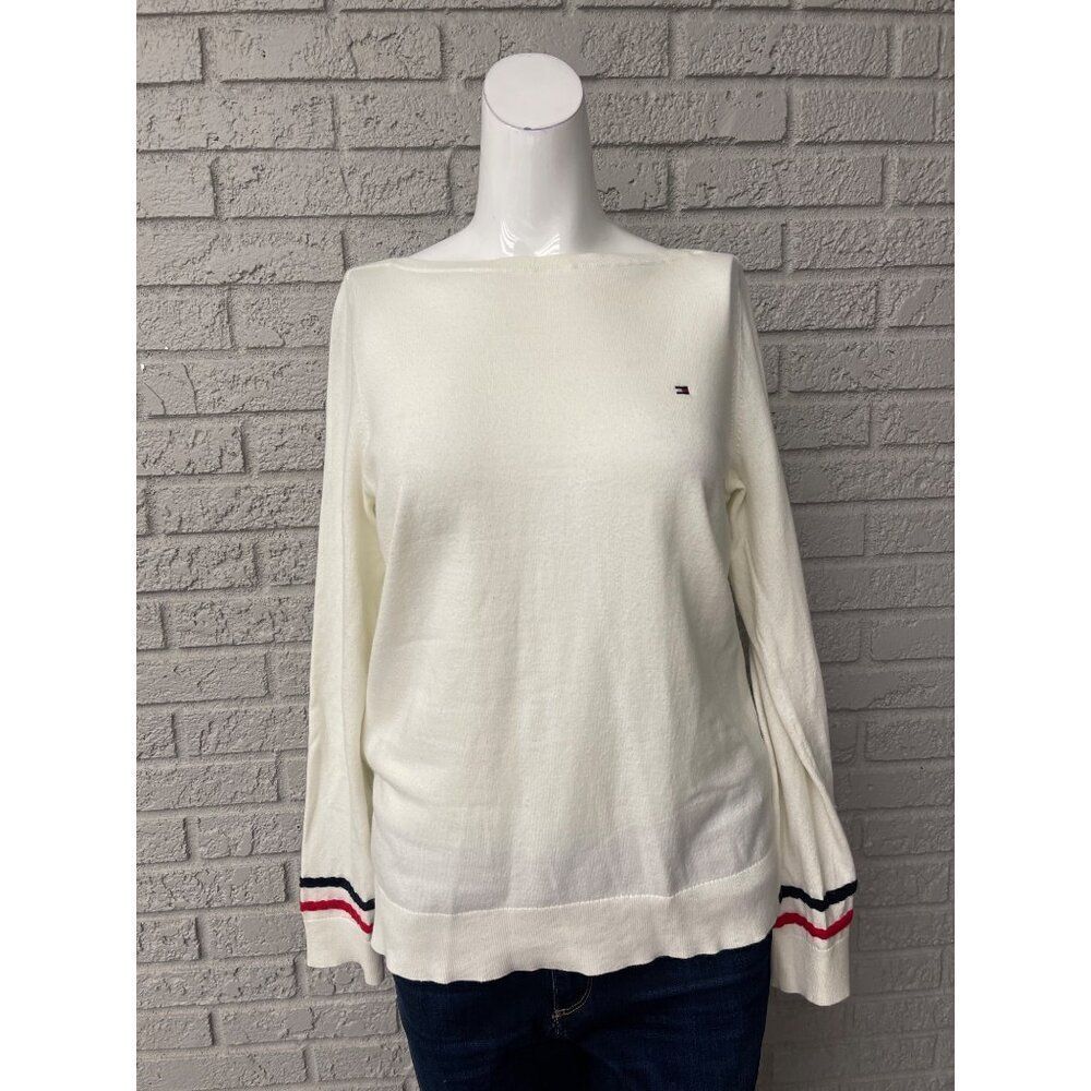 Tommy Hilfiger Women Ivory Long Sleeve Knit Sweater Size M